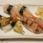 帆掛鮨 - つぶ 海老 金目鯛