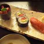 京洛肉料理 いっしん - 肉すし三種盛。