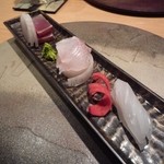 霞庭 まつばら - お造り…初鰹、平目、アオリイカ