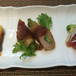 KURAYA KATO - ケークサレ、アスパラの豚肉巻き、カツオのカルパッチョ