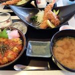 わらべ菜魚洞 - ウニいくら丼フライセット