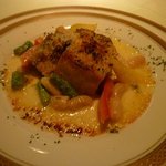 椿 - 豚バラ肉の香草マスタード焼き　歯がいらないほどのやわらかさ。