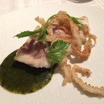 ポンテ デル ピアット - 桜鯛ソテー 白魚フリット 浅利と新ワカメのソース