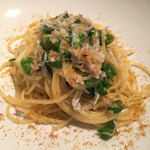 ポンテ デル ピアット - シラスとしし唐 ミョウガのペペロンチーノ スパゲッティーニ カラスミ