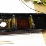 心斎橋神楽 - イカ用（お塩・生姜用醤油・わさびよう醤油）