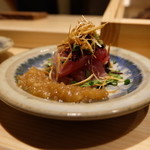 丸萬寿司 - 2016.3)初鰹のたまねぎソース