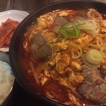 韓国料理 ジンジュ - ユッケジャンラーメン定食(700円)※写真は大盛り+200円