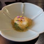 ほたて菜の花叩き長芋のゼリーがけ