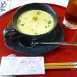 山田亭 - 前菜　貝柱と枝豆入り玉蜀黍のポタージュ 