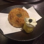 日本料理 まめぞう - レンコンと海老の揚げ物、マッシュポテトとマスカルポーネ、キャビア添え