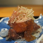 日本料理 幸庵 - ナマコの柔らか煮 くらげ、このわたジュレがけアップ