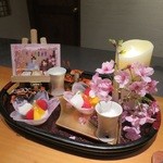 日本料理 幸庵 - 伊藤さんのヤヨイヒメ、清見タンゴール、マンゴー、わらび杏仁の盛合せに、コアントローシャーベット