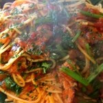 釜揚げパスタ 中田屋 - ベーコンと法蓮草の大盛り　800円（税込）