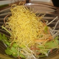 京都祇園 天ぷら八坂圓堂 - 口直しのサラダ。黄色いのはサツマイモを揚げたものです。