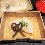 竹ざき - 1】先付:からすみ餅 衣揚げ ぜんまい(2016.3)