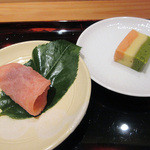 竹ざき - 9】デザート:関東風桜餅、浮島(2016.3)