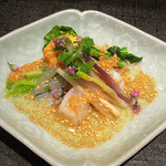 竹ざき - 7】酢物:さより 鳥貝　菜の花 うるい 帆立 切り胡麻(2016.3)