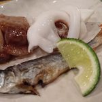 鮨 波やし - (3/27)稚鮎塩焼き、マグロの横隔膜、スミイカ