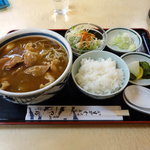 Yabusoba - 本日のサービス品 ①カレー南蛮(一口ライス・ミニサラダ・お新香付き) 750円