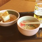 七福の湯 - ミニとんこつラーメンとビールとやっこ