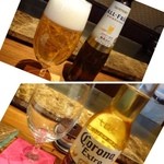 Steak house midium Rare - ノンアルコールビールとコロナビール。多分どちらも700円程度。