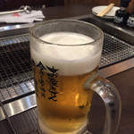 かき小屋 - 乾杯のビール