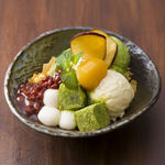 Kawara parfait with warabi mochi, shiratama and matcha ice cream