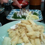 海中魚処 萬坊 - 活造りの後は、お好みで天ぷらと塩焼きに！