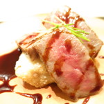 強肴　佐賀牛のサーロイン　海老芋　バルサミコ酢
          