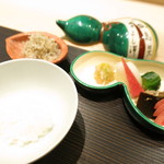 銀座 よし澤 - 香物　牛蒡味噌漬け　蕗のきゃらぶき　紅芯大根の甘酢漬け　糠漬け