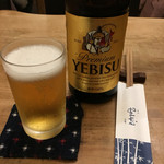Soba Zabou - 恵比寿ビール 中ビン 600円。