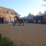 Les Haras Brasserie - お馬さんのいるホテルの中庭。左奥がブラッスリーの入り口と建物