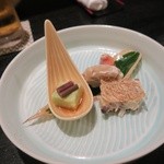 味乃 じゃんぼ - 枝豆豆腐　タタミイワシと蛸　ガランティーヌ　たらこ