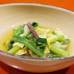 草喰 なかひがし - 畑菜、ほうれん草、干し蕨、黄かせゆばのお浸し