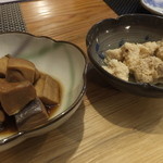 味亭 風花 - 小鉢（ひらす角煮、鯛真子煮）