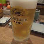 磯丸水産 - ビール、ランチタイムは300円(2016.3.28)