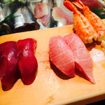 かわなみ鮨 - 鮪赤身づけ　おおとろ　海老