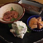 Tachibana - 珍味３点盛（ホタルイカ沖漬け・あん肝・ポテトサラダ・塩辛）