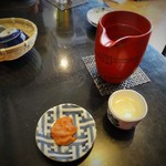 手打そば千花庵 - 天青朝搾りと塩辛