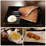 ビール長屋 貫太郎 - チーズはんぺんフライ（旨し！）。フライドポテト＆ウズラ卵フライ