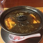 龍上海 - ラー博は俺の社員食堂。  食べ歩きラリー2016のご褒美、シークレットメニュー  黒龍！  普段の味噌とは異なる味噌スープ。そこに黒いからみそ。すげええ