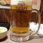 ひだりうまでん助 - 生ビールはモルツ通常490円が～18時までのタイムサービスで300円