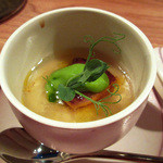 モーネ - (2016.4月夜)【前菜2】フォアグラのロワイヤル(茶碗蒸)　豆ピューレ