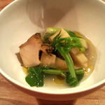 モーネ - 【前菜4】アワビ　京田辺大住の筍 山菜 鰹あんかけ(2016.4月夜)