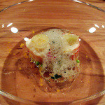 モーネ - 【前菜3】オマール海老 玉露の泡　新玉葱のピューレ カラスミ(2016.4月夜)