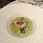 レ セゾン - ラングスティーヌのポワレと胡麻バター　トマトのコンフィと菜の花のソテーを共に