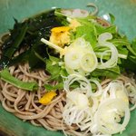 à la 麓屋 - <'16/04/04撮影>冷たいサラリ 650円 のわかめ、おろし、生姜、水菜、柚子