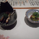 匠庵 - 筍の木の芽和えと琵琶湖の稚鮎甘露煮。