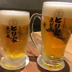 とり家ゑび寿 - 「男前生ビール」580円と「中ジョッキ」480円