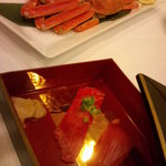 玄武風柳亭 - 酢の物（ズワイ蟹レモン）、ご飯物（前沢牛握り・鮪握り）